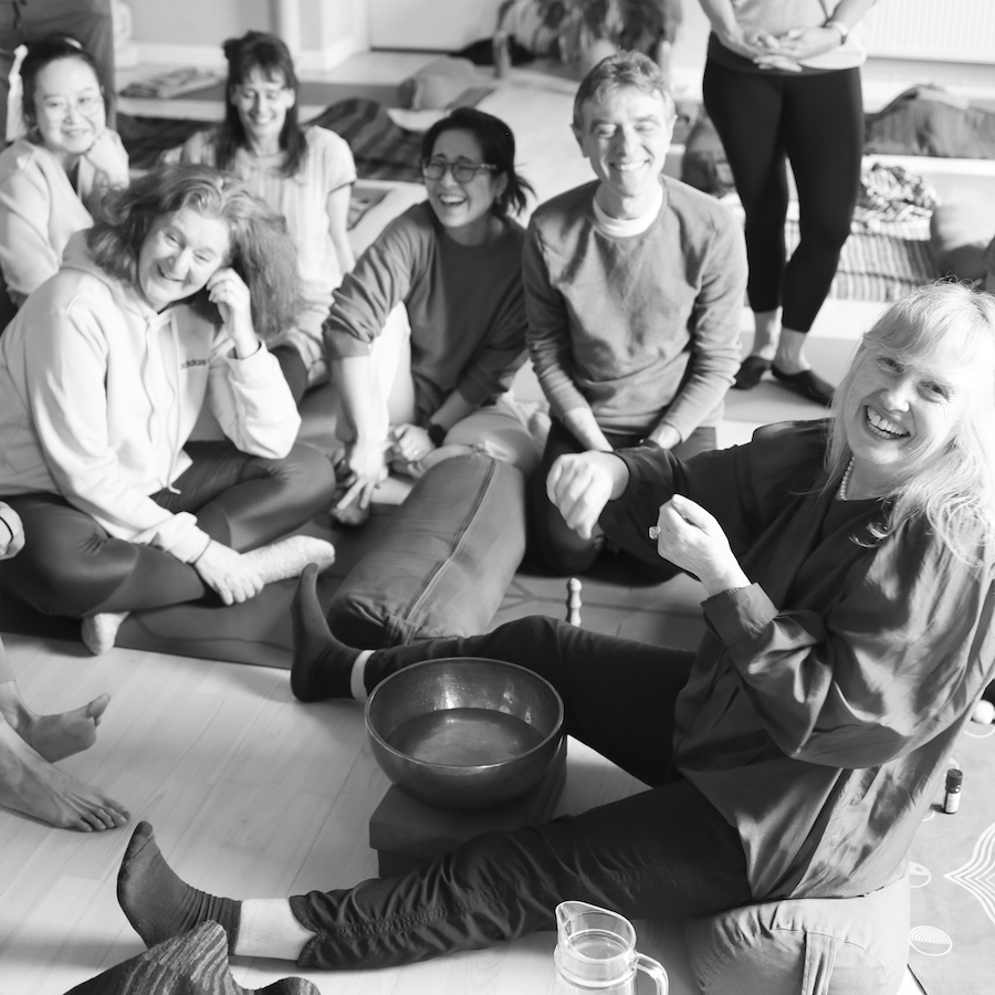 Anne Malone teaching her students how to use the bowl during Sound Training course