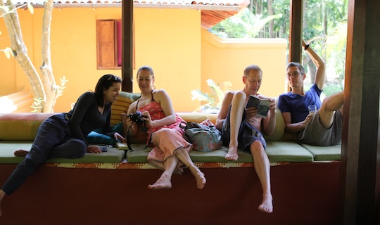Students and Gingi Lee relaxing at Ulpotha Retreat centre in Sri Lanka