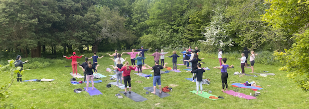 Group of students on a retreat in Sussex practicing tai chi